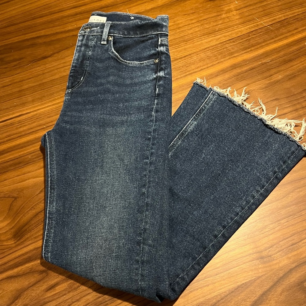 Loft Denim- Slim Pockets, high waist, flare crop- size 00